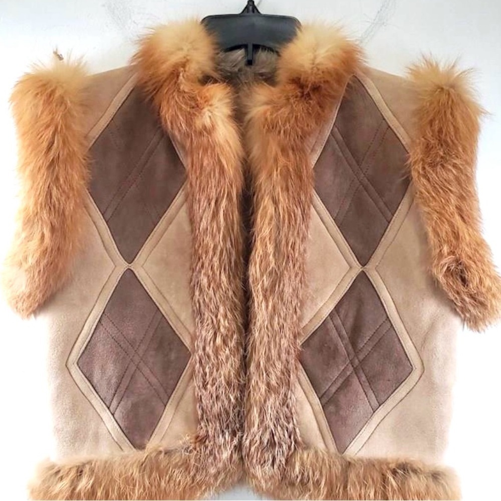 Vintage Valentino Fur Trimmed Suede & Sherpa Vest
